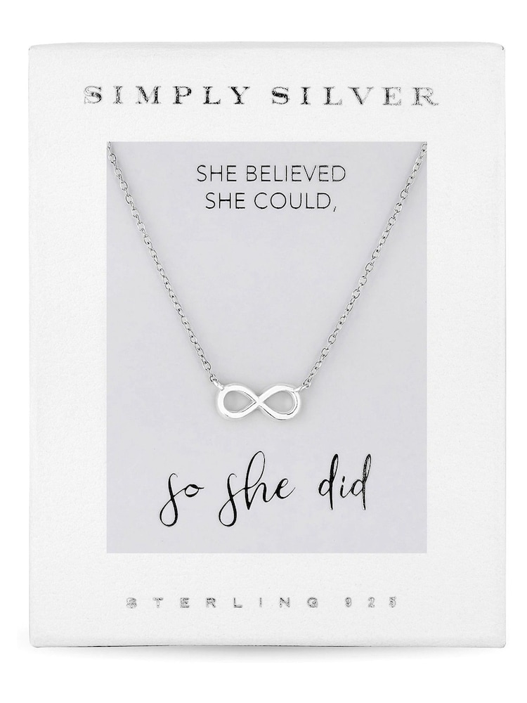 Simply Silver Sterling Silver Tone 925 Infinity Short Pendant Necklace - Gift Boxed - Image 2 of 2