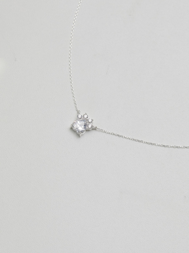Simply Silver 925 Sterling Silver Cubic Zirconia Paw Print Pendant Necklace - Image 2 of 2