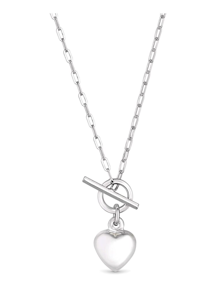 Simply Silver Sterling Silver Tone 925 Puff Heart T Bar Necklace - Image 1 of 4