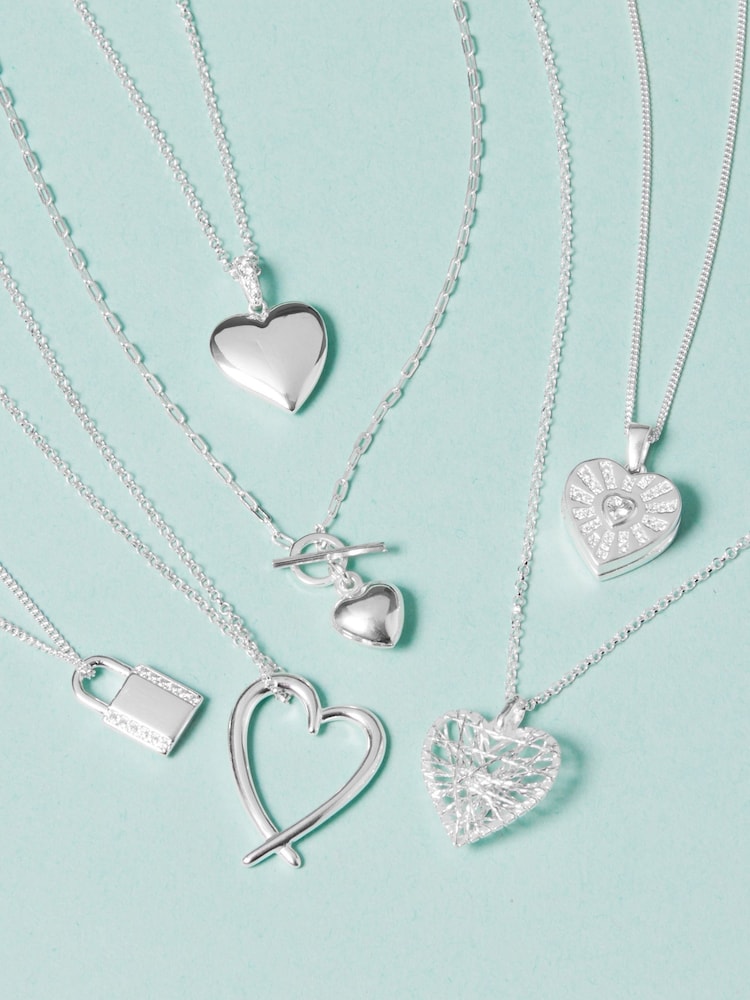 Simply Silver Sterling Silver Tone 925 Puff Heart T Bar Necklace - Image 2 of 4