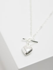 Simply Silver Sterling Silver Tone 925 Puff Heart T Bar Necklace - Image 4 of 4