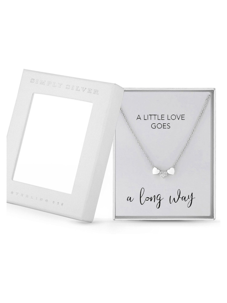 Simply Silver Sterling Silver Tone 925 White Cubic Zirconia Triple Heart Short Pendant Necklace - Gift Boxed - Image 1 of 2