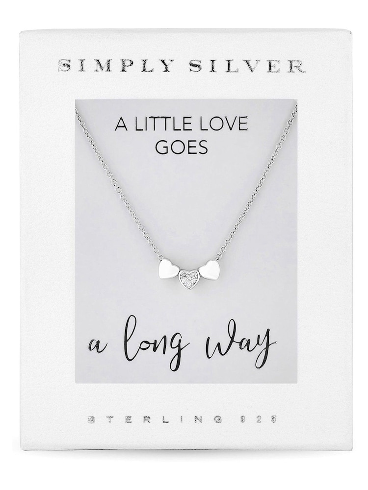 Simply Silver Sterling Silver Tone 925 White Cubic Zirconia Triple Heart Short Pendant Necklace - Gift Boxed - Image 2 of 2