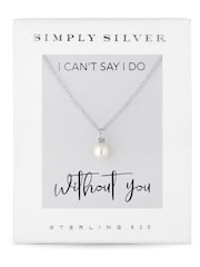 Simply Silver Sterling  Silver Tone 925 White Cubic Zirconia Short Pearl Pendant Necklace - Gift Boxed - Image 1 of 3