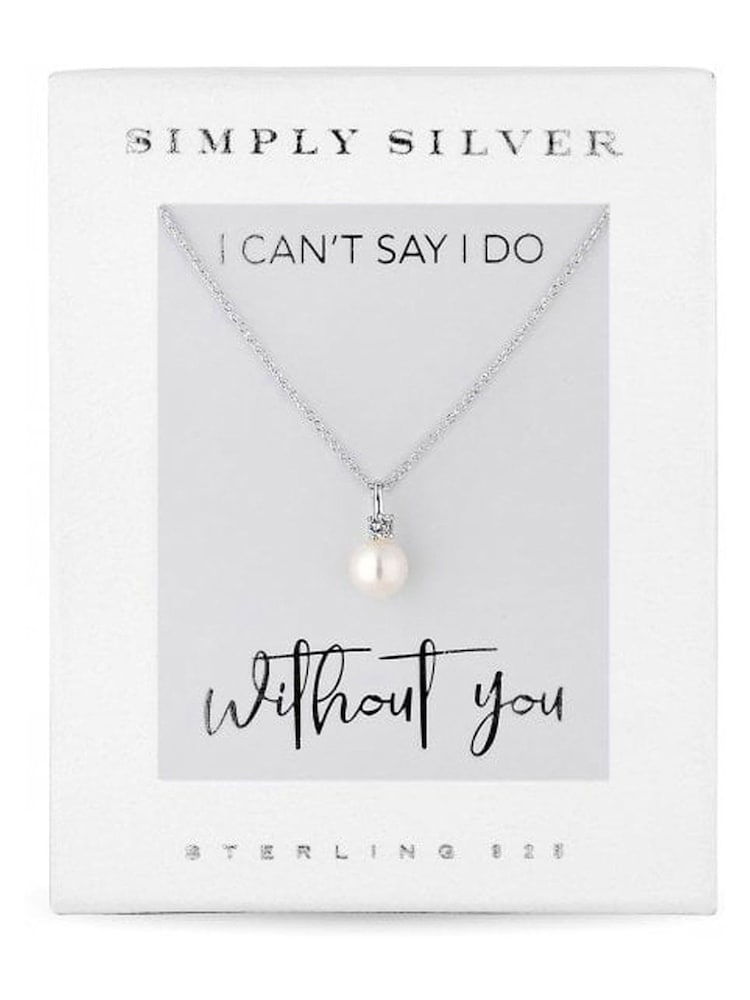 Simply Silver Sterling  Silver Tone 925 White Cubic Zirconia Short Pearl Pendant Necklace - Gift Boxed - Image 1 of 3