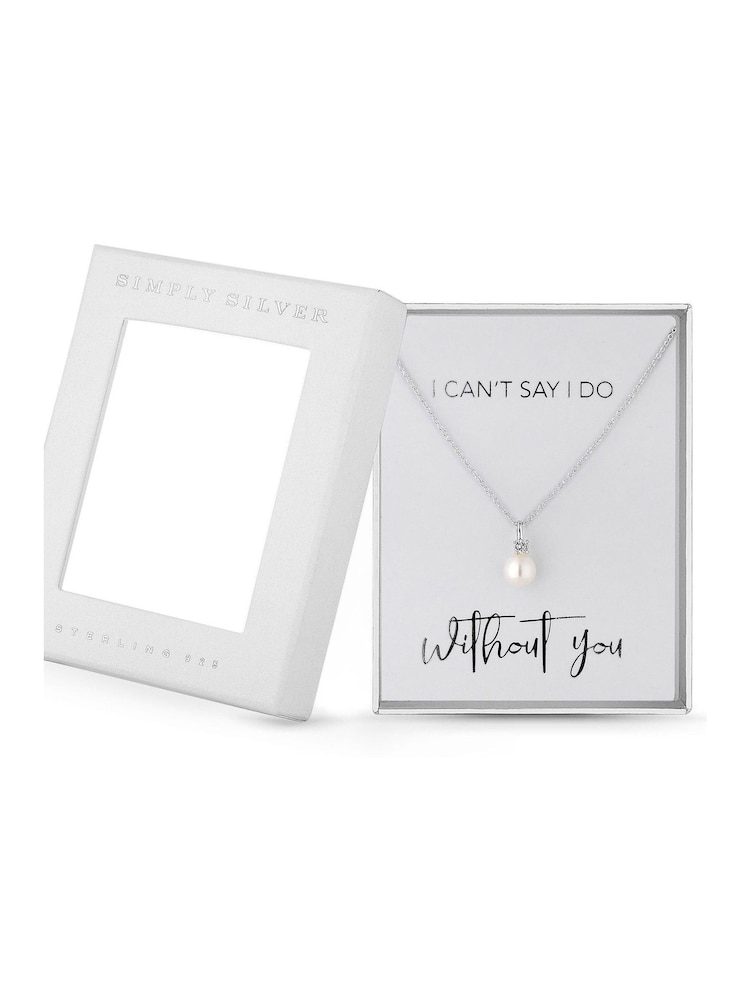 Simply Silver Sterling  Silver Tone 925 White Cubic Zirconia Short Pearl Pendant Necklace - Gift Boxed - Image 2 of 3