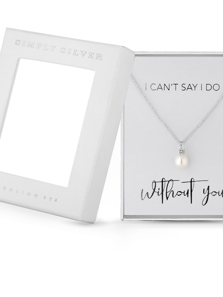 Simply Silver Sterling  Silver Tone 925 White Cubic Zirconia Short Pearl Pendant Necklace - Gift Boxed - Image 3 of 3