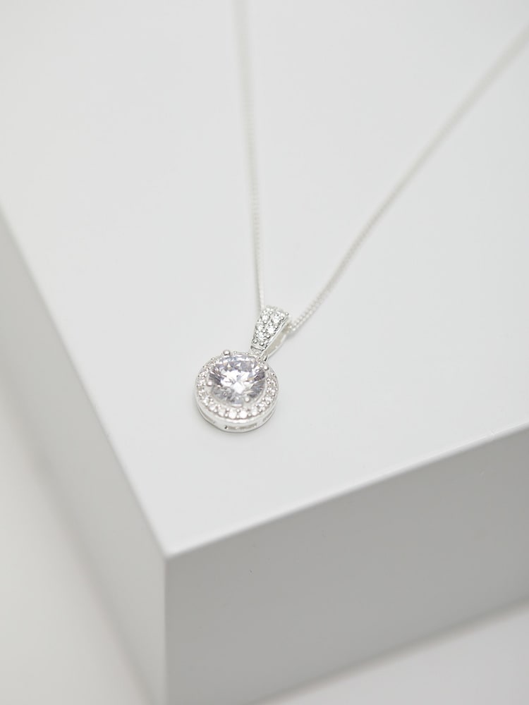 Simply Silver Sterling Silver Tone 925 White Cubic Zirconia Clara Short Pendant Necklace - Image 2 of 2