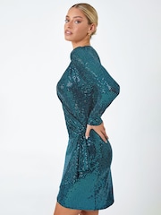 Dusk Blue Sparkle Embellished Wrap Dress - Image 2 of 4