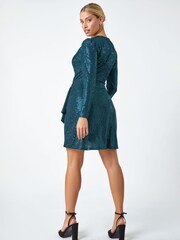 Dusk Blue Sparkle Embellished Wrap Dress - Image 3 of 4