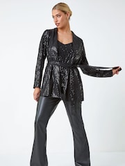 Dusk Black Sequin Embellished Tie Waist Jacket - Image 2 of 5