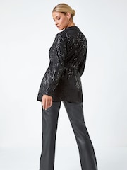 Dusk Black Sequin Embellished Tie Waist Jacket - Image 3 of 5