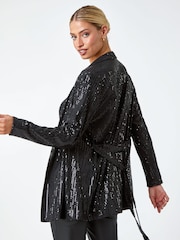 Dusk Black Sequin Embellished Tie Waist Jacket - Image 4 of 5