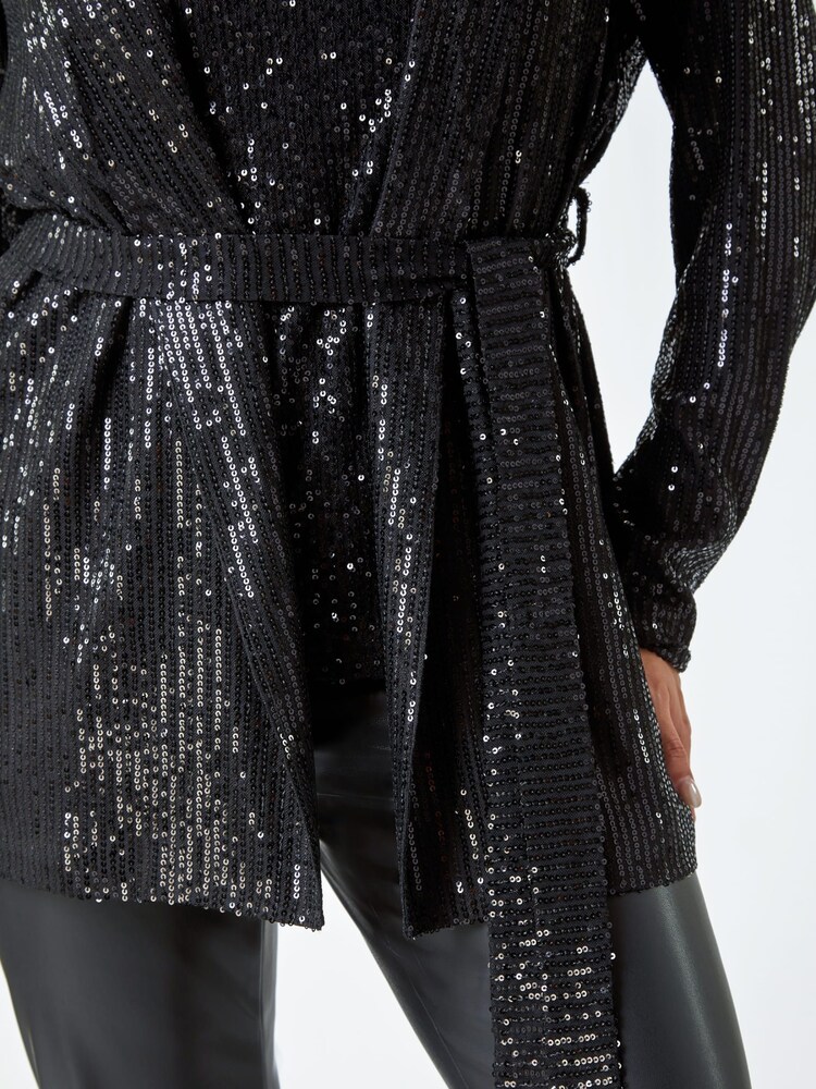 Dusk Black Sequin Embellished Tie Waist Jacket - Image 5 of 5