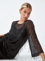 Dusk Black Sequin Sparkle Tassel Shift Dress - Image 4 of 5