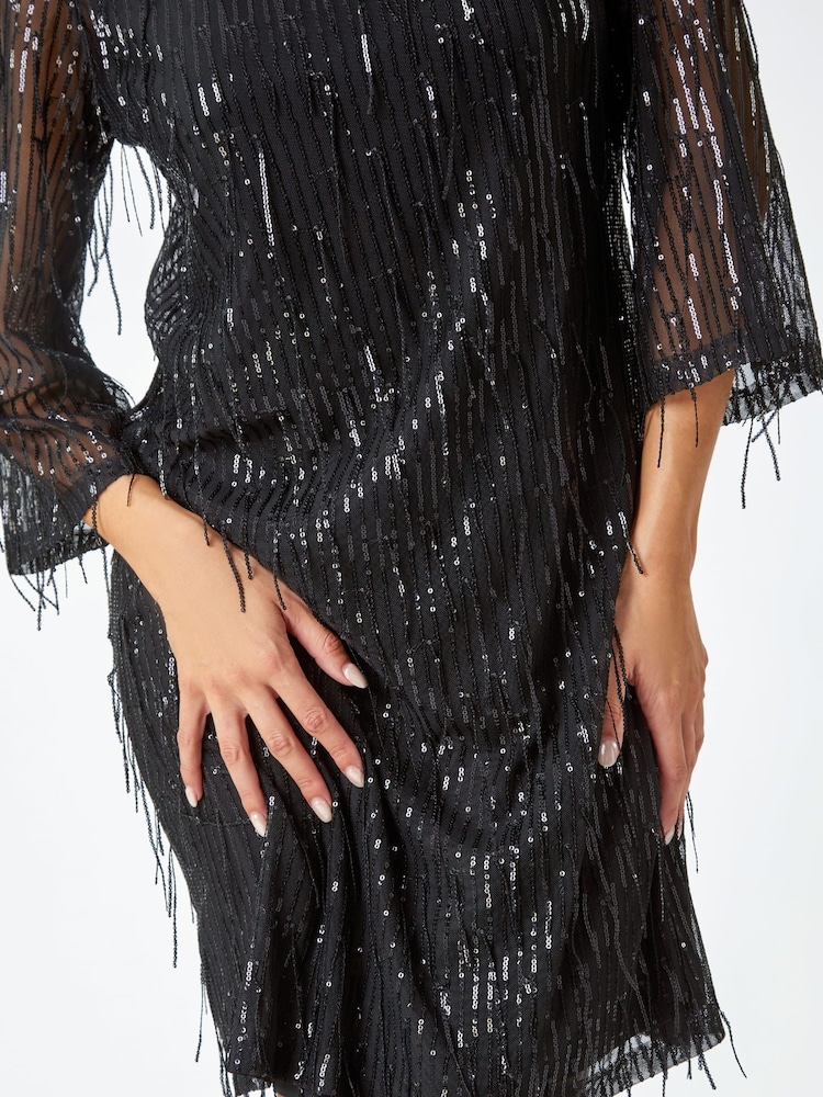 Dusk Black Sequin Sparkle Tassel Shift Dress - Image 5 of 5