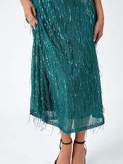 Dusk Green Sequin Sparkle Tassel Midi Dress - Image 5 of 5