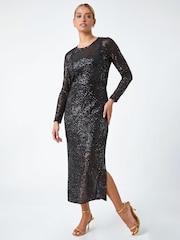 Dusk Black Sequin Embellished Midi Dress - Image 1 of 5