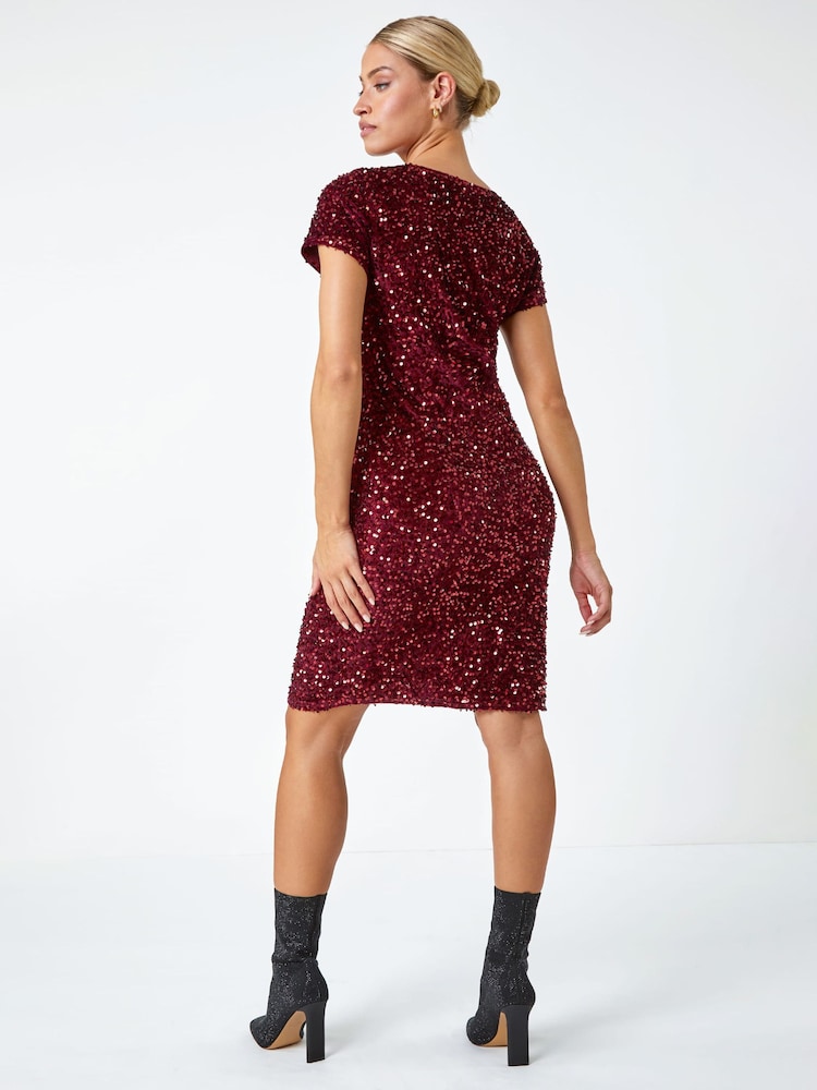 Dusk Metallic Velvet Sequin Embellished Shift Dress - Image 2 of 5