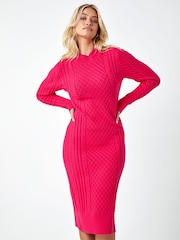 Dusk Pink Cable Knit Stretch Midi Jumper Dress - Image 1 of 5