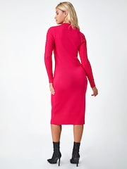 Dusk Pink Cable Knit Stretch Midi Jumper Dress - Image 2 of 5