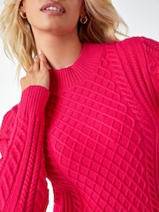 Dusk Pink Cable Knit Stretch Midi Jumper Dress - Image 5 of 5