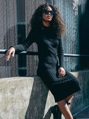 Dusk Black Cable Knit Stretch Midi Jumper Dress - Image 3 of 5