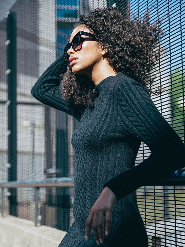 Dusk Black Cable Knit Stretch Midi Jumper Dress - Image 5 of 5