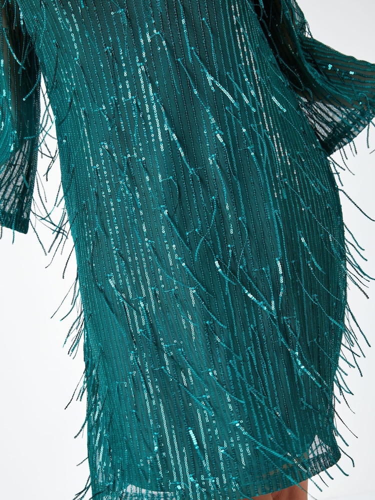 Dusk Green Sequin Sparkle Tassel Shift Dress - Image 5 of 5