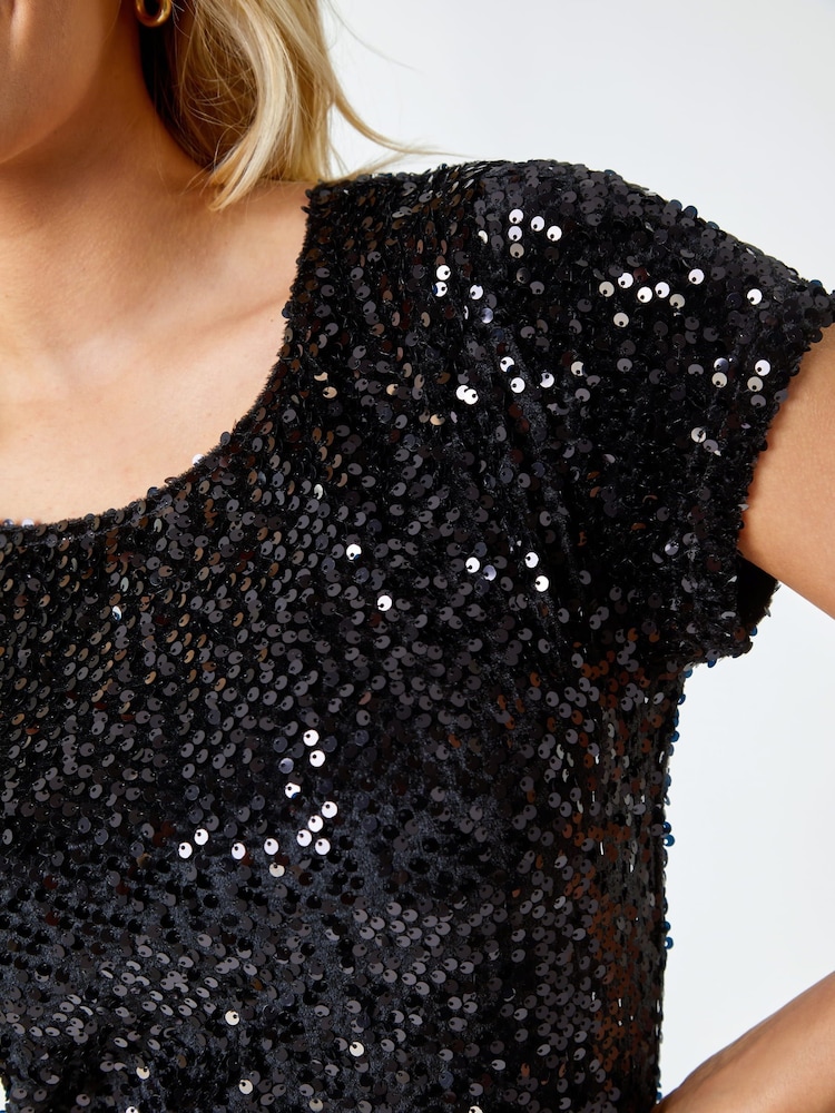 Dusk Black Sequin Embellished Velvet Dress - Image 5 of 5