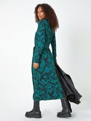 Dusk Green Abstract Print Stretch Shirt Dress - Image 2 of 5