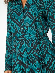 Dusk Green Abstract Print Stretch Shirt Dress - Image 5 of 5