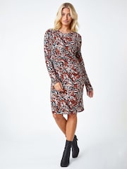Dusk Brown Animal Print Ruched Stretch Dress - Image 3 of 5