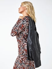 Dusk Brown Animal Print Ruched Stretch Dress - Image 4 of 5