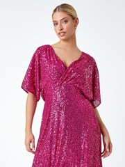 Dusk Pink Sequin Embellished Wrap Dress - Image 1 of 5