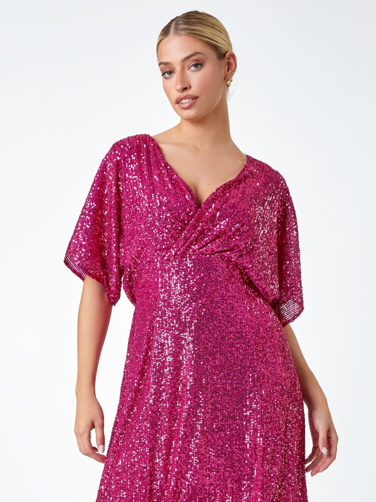 Dusk Pink Sequin Embellished Wrap Dress - Image 1 of 5