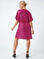 Dusk Pink Sequin Embellished Wrap Dress - Image 2 of 5
