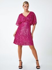 Dusk Pink Sequin Embellished Wrap Dress - Image 3 of 5
