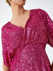 Dusk Pink Sequin Embellished Wrap Dress - Image 5 of 5