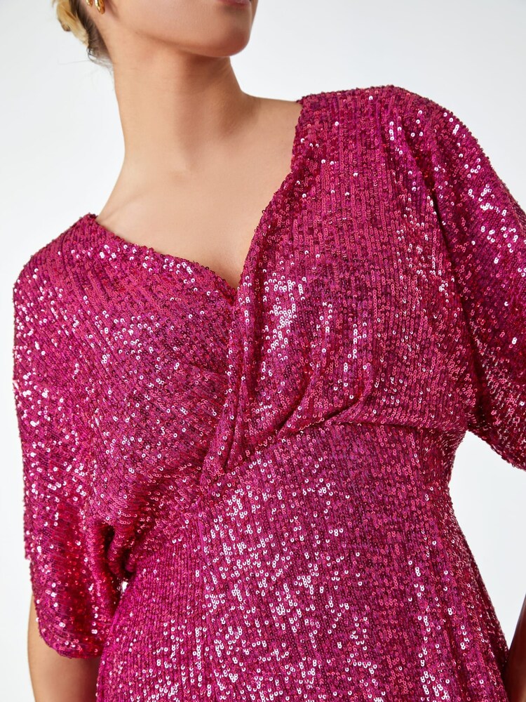 Dusk Pink Sequin Embellished Wrap Dress - Image 5 of 5