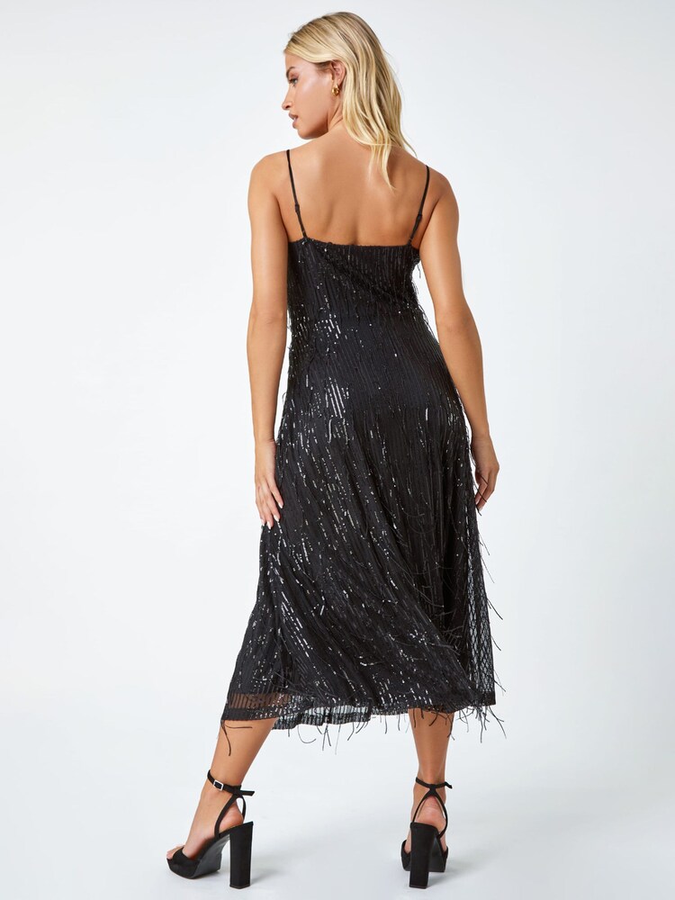 Dusk Black Sequin Sparkle Tassel Midi Dress - Image 2 of 5