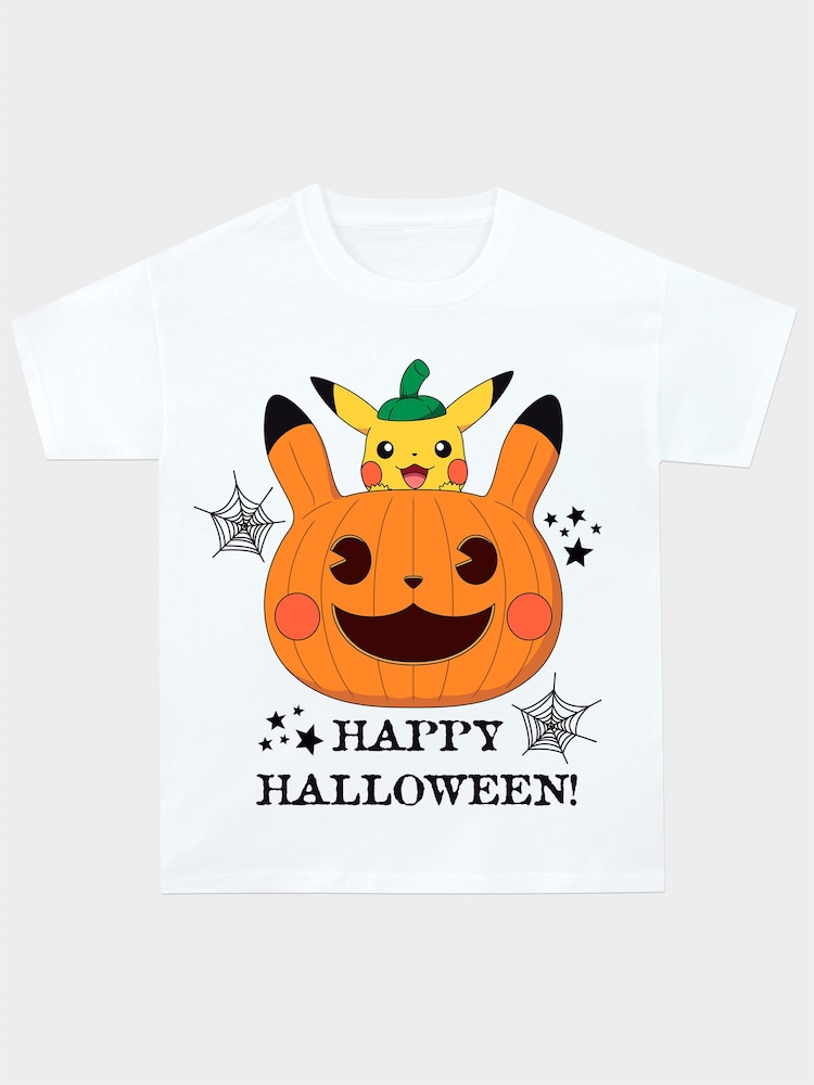 Character White Pokemon 100% Cotton Happy Halloween Pumpkin T-Shirt - Image 1 of 5
