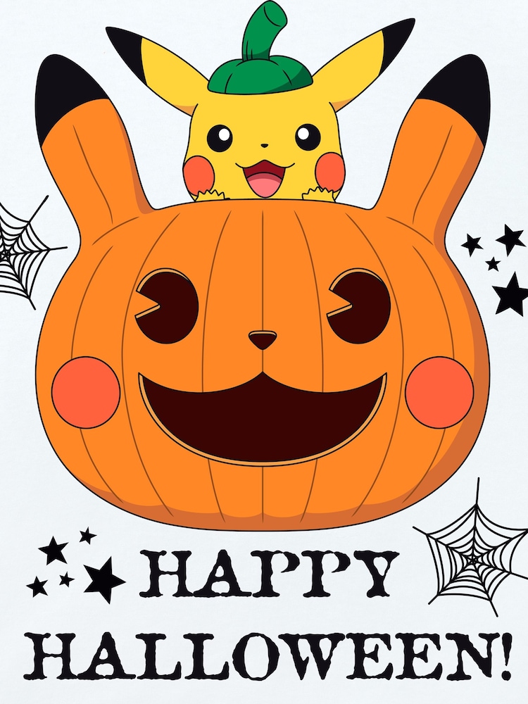 Character White Pokemon 100% Cotton Happy Halloween Pumpkin T-Shirt - Image 5 of 5