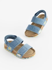Blue Dino Wide Fit (G) Leather Touch Fastening Corkbed Sandals - Image 1 of 5