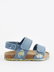 Blue Dino Wide Fit (G) Leather Touch Fastening Corkbed Sandals - Image 2 of 5