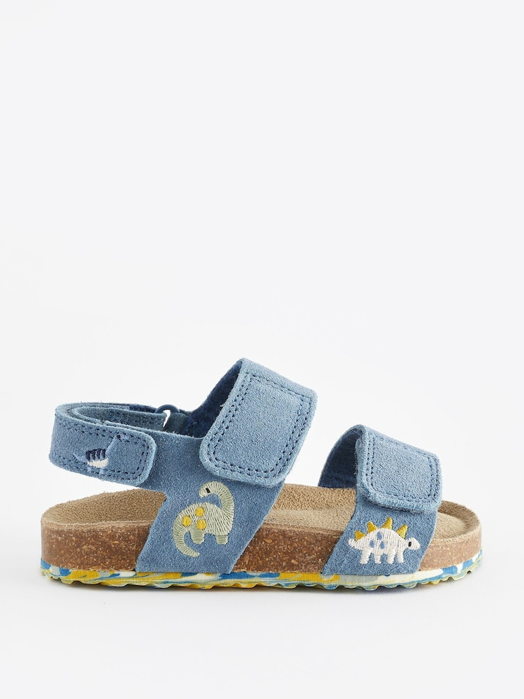 Blue Dino Wide Fit (G) Leather Touch Fastening Corkbed Sandals - Image 2 of 5
