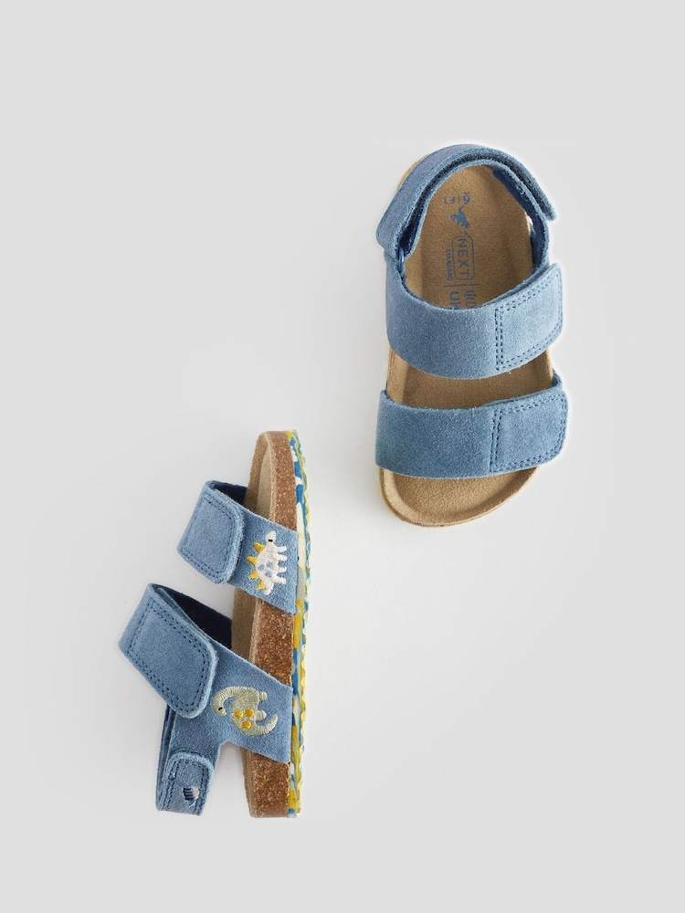 Blue Dino Wide Fit (G) Leather Touch Fastening Corkbed Sandals - Image 5 of 5