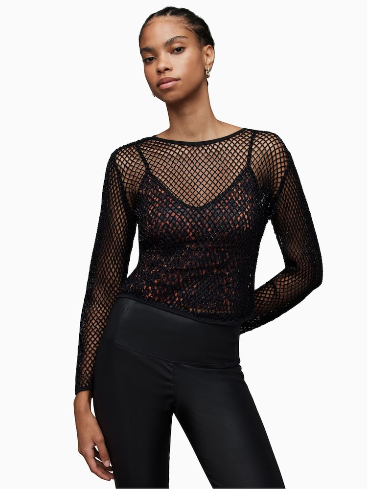 AllSaints Black Rosalie Anita 100% Cotton Top - Image 1 of 7