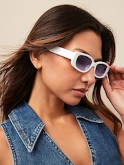 White Slim Rectangle Sunglasses - Image 1 of 5