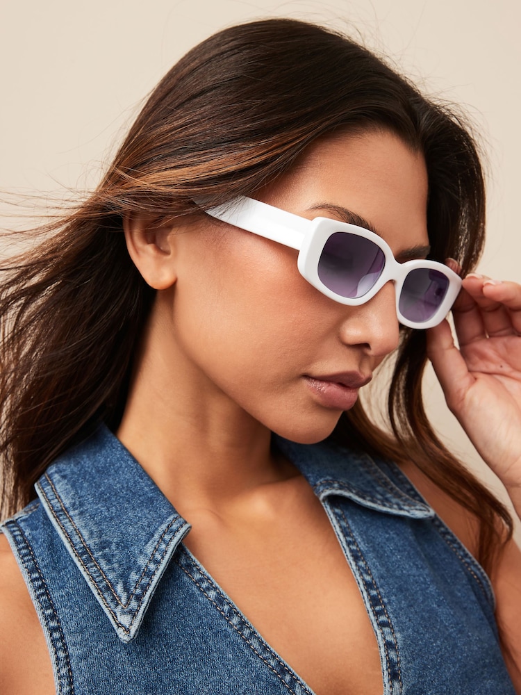White Slim Rectangle Sunglasses - Image 1 of 5
